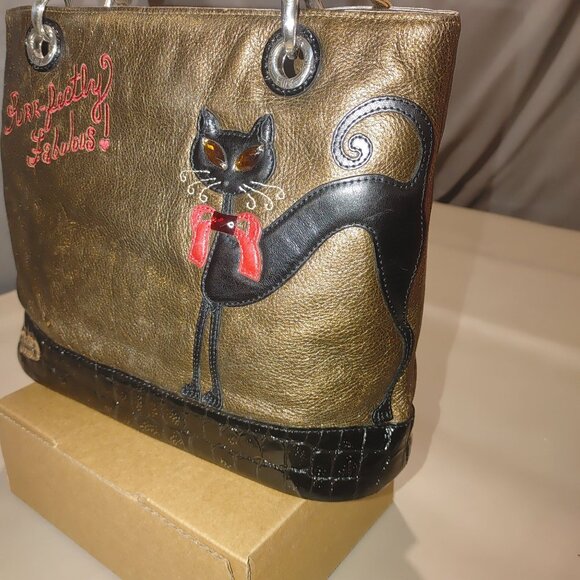 Brighton Signature Purr Fectly Fabulous Cat Embroidered Tote Bag  Leopard Lining - Picture 6 of 14